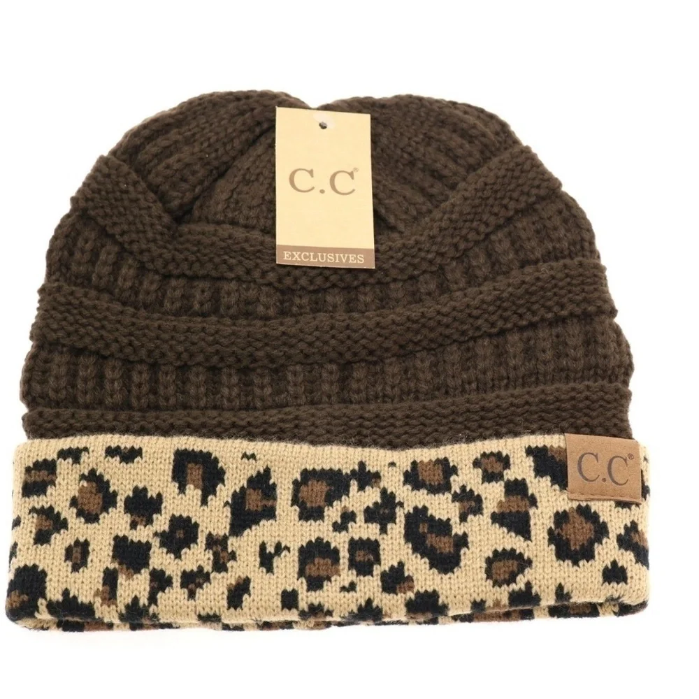 CC Beanie Tail Ponytail Cap Hat‎ Leopard Print